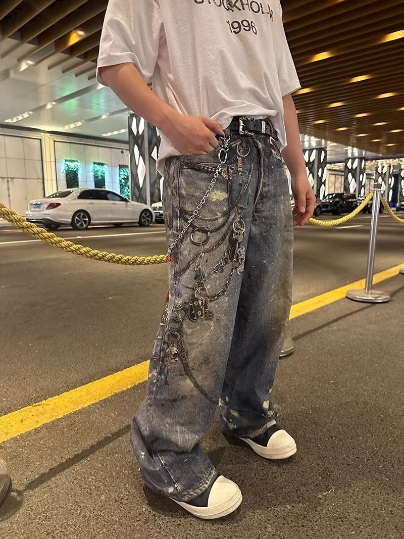 24 صناعة ثقيلة طباعة بصرية ثلاثية الأبعاد علامة تجارية عصرية أسلوب الشارع جينز مستقيم للرجال والنساء - Image 2